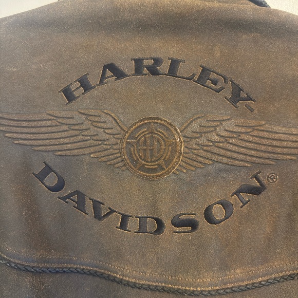 Vintage 90’s Y2K Harley Davidson Billings Distressed Mens LARGE Leather Jacket - Picture 4 of 12